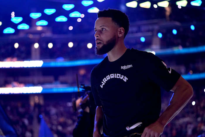 November 23, 2022; Golden State Warriors guard Stephen Curry during pregame introduction at the Chase Center